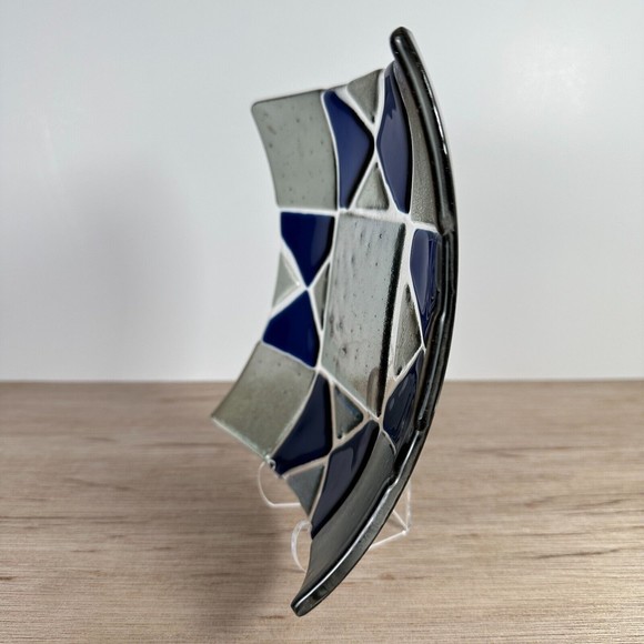 Fused Dichroic Art Glass Trinket Dish Bowl Square Iridescent  VTG 7" W Blue - Picture 4 of 8